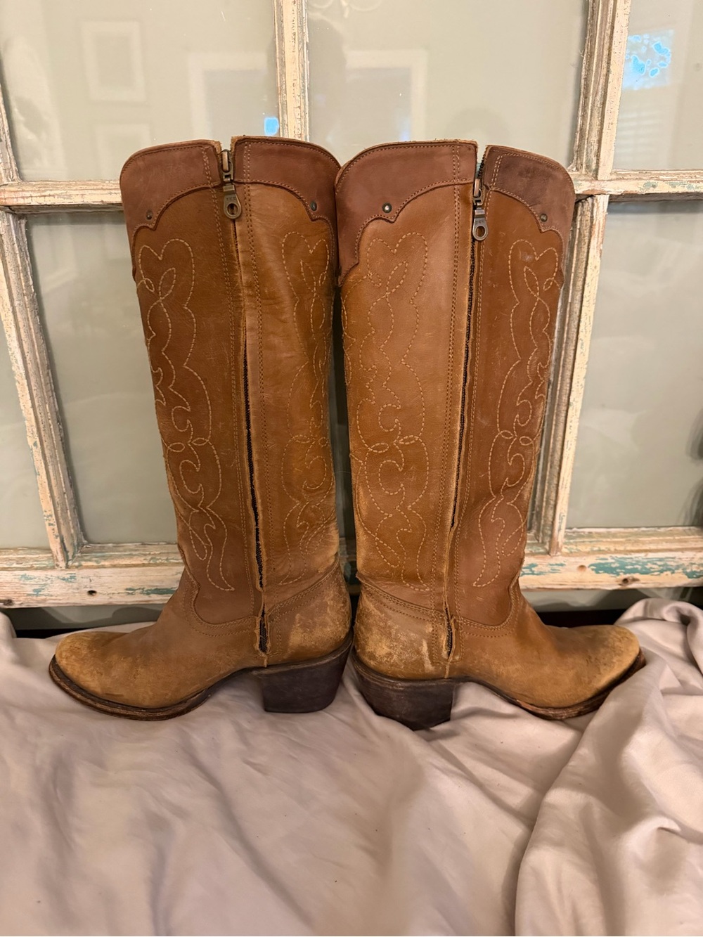 Corral Women’s 7 M Brown Distressed Leather Tall Western Cowboy Boots Full Zip - Picture 3 of 6